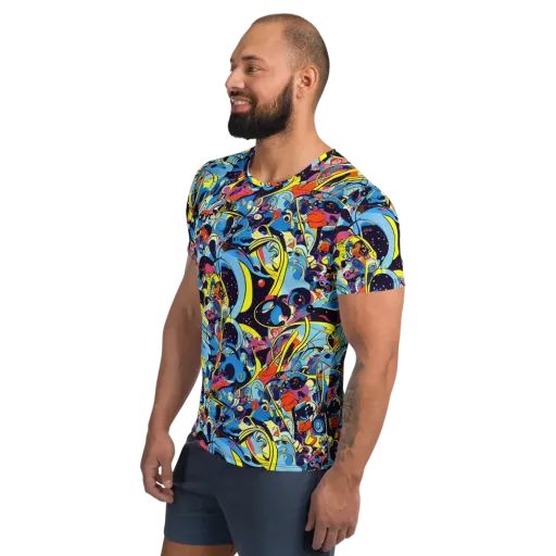 Brown Brushwork on a Men's Athletic T-Shirt