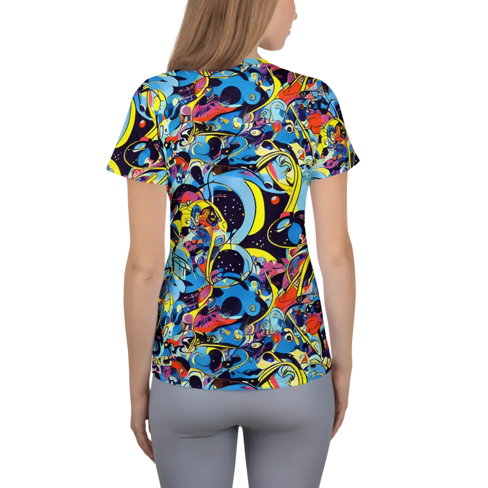 Brown Brushwork on Women's Athletic T-Shirt — Back