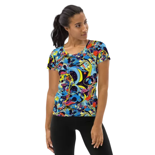 Brown Brushwork on a Women's Athletic T-Shirt