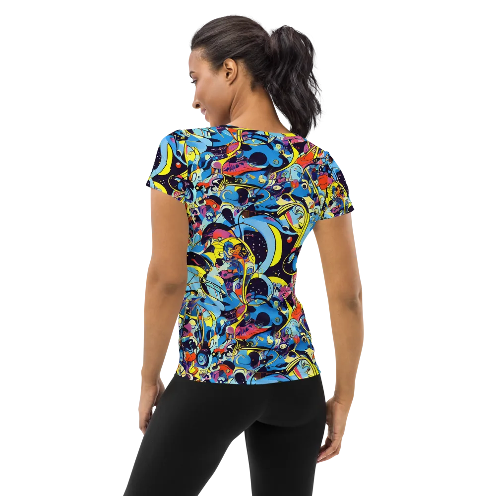 Brown Brushwork on Women's Athletic T-Shirt — Back