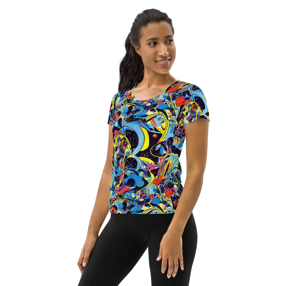 Brown Brushwork on Women's Athletic T-Shirt — Left