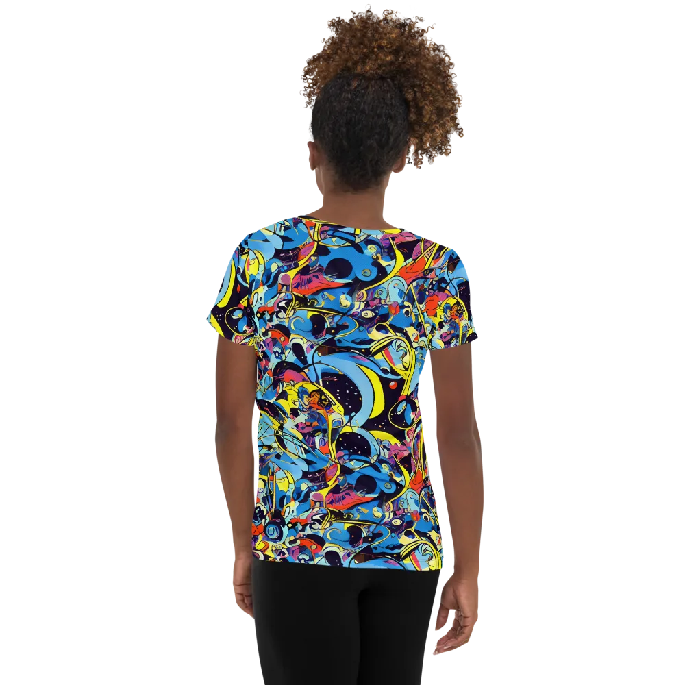 Brown Brushwork on Women's Athletic T-Shirt — Back