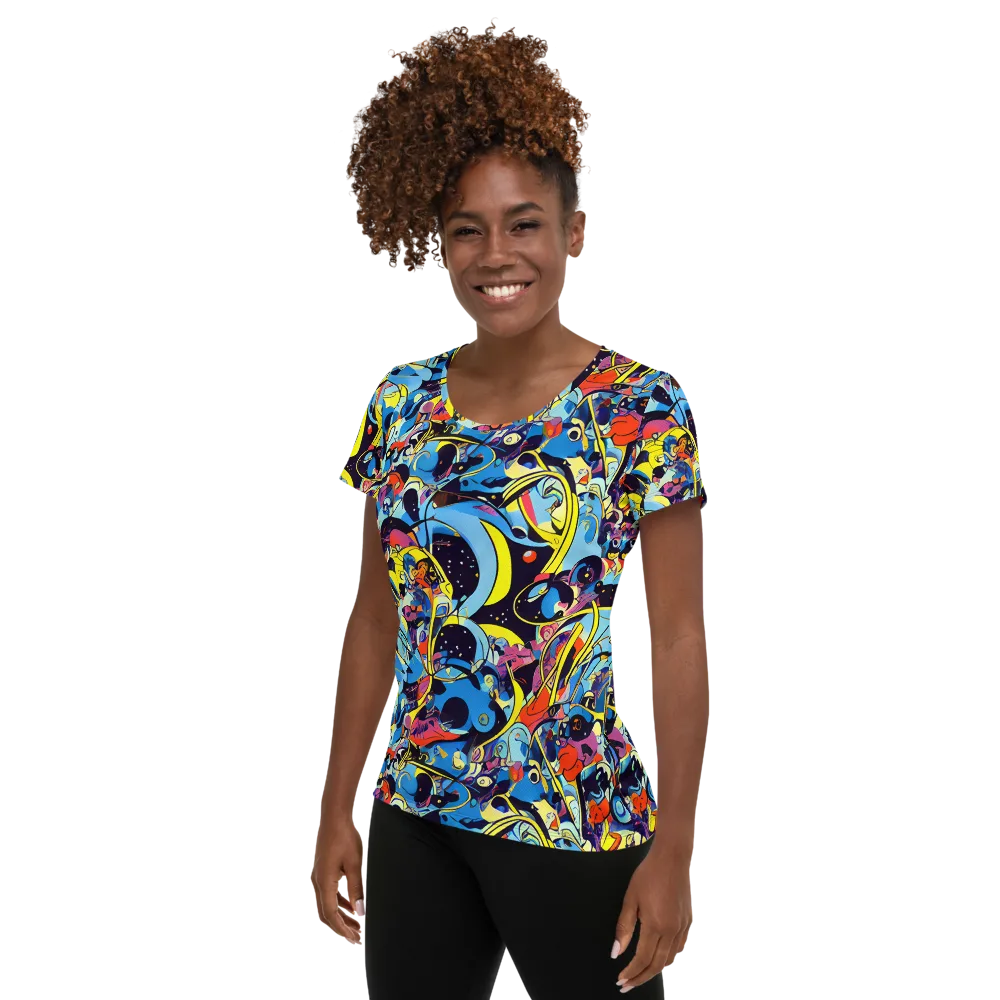 Brown Brushwork on Women's Athletic T-Shirt — Left