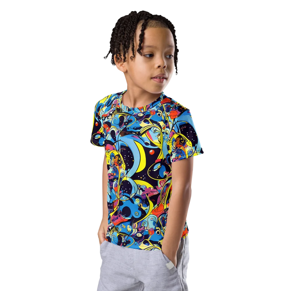 Brown Brushwork on Kids Crew Neck T-Shirt — Left Front