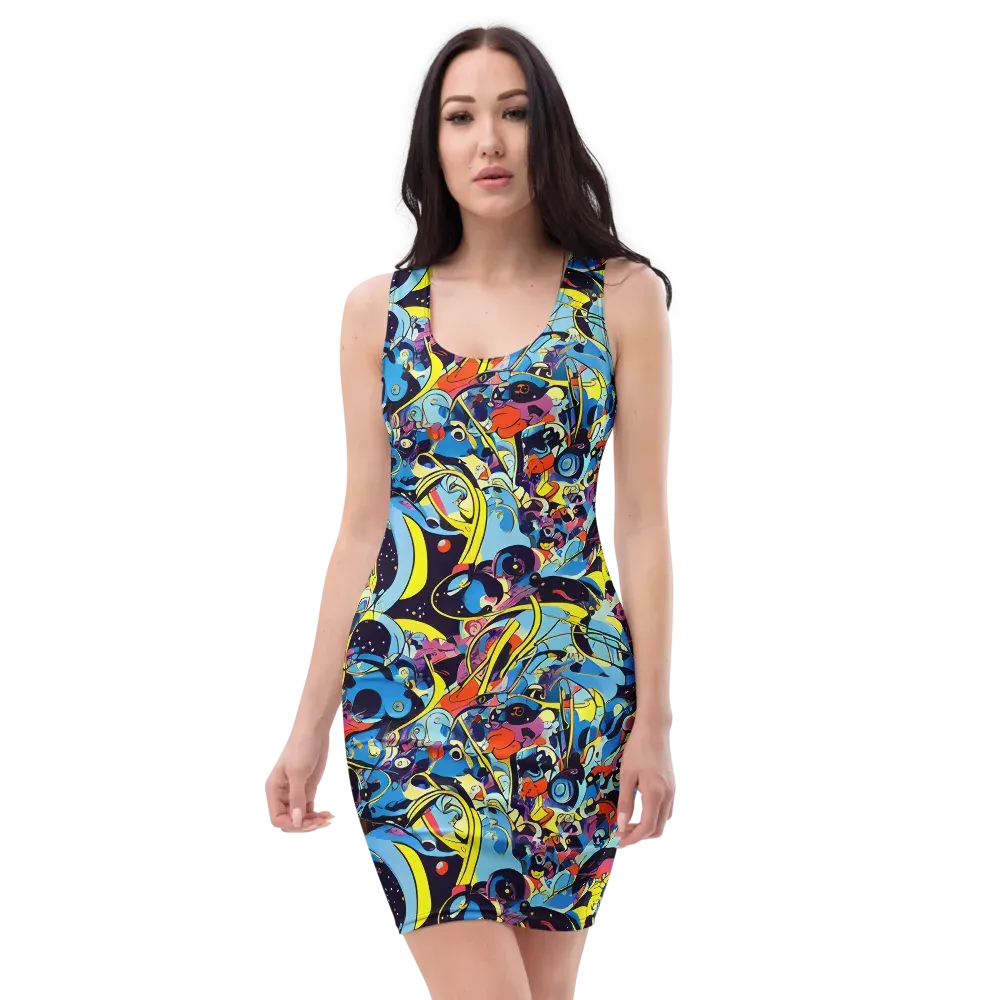 Brown Brushwork on Bodycon Dress — Front