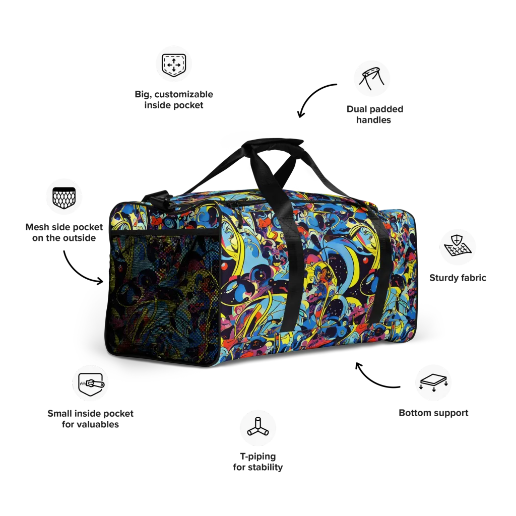 Brown Brushwork on Duffle Bag — Right Front