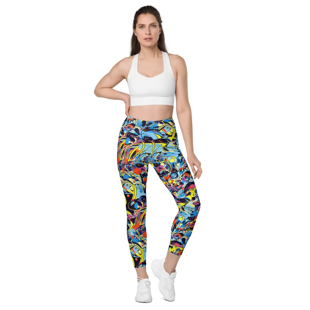 Brown Brushwork on Leggings with Pockets — Front