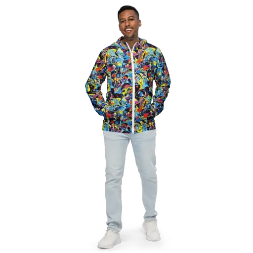 Brown Brushwork on a Men's Windbreaker