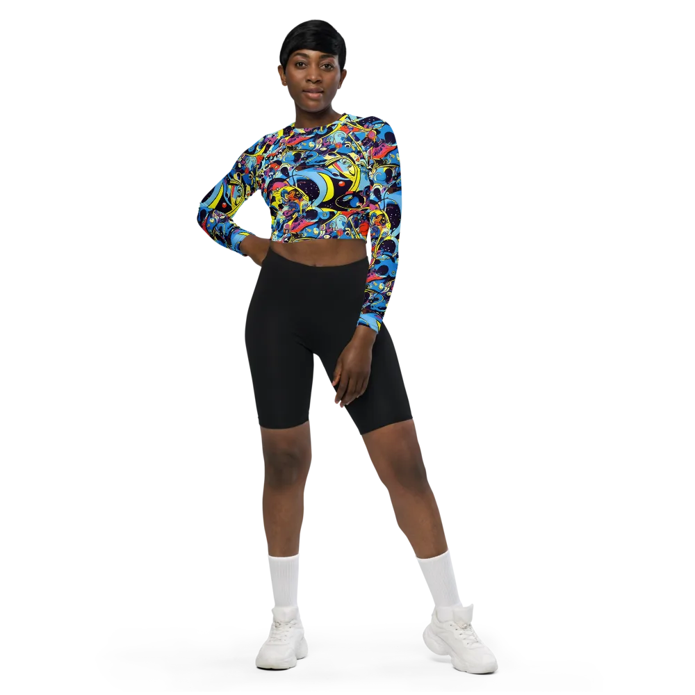 Brown Brushwork on Long Sleeve Crop Top — Front