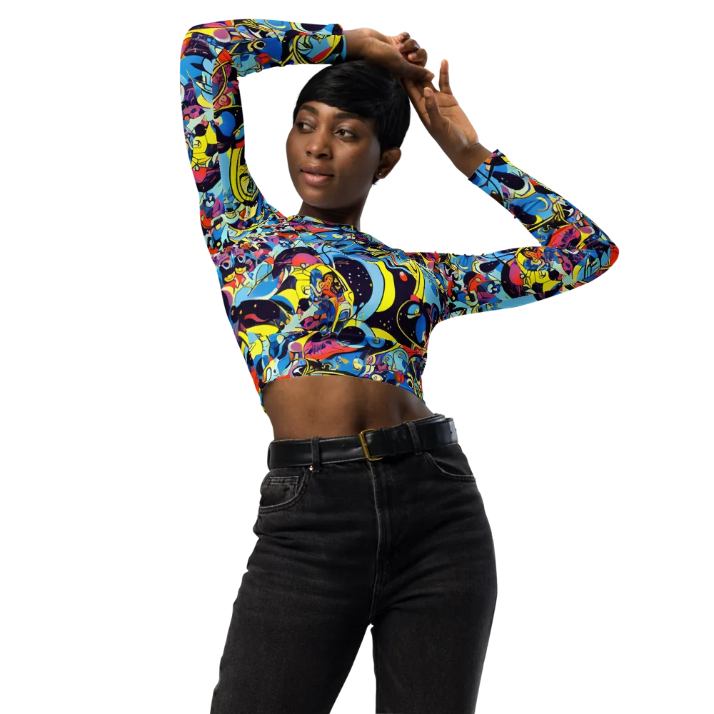 Brown Brushwork on Long Sleeve Crop Top — Front
