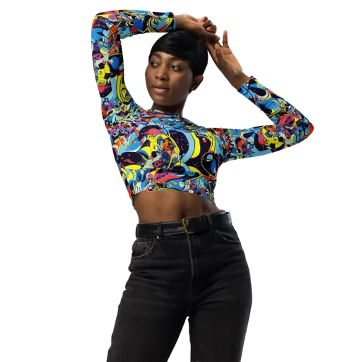 Brown Brushwork on a Long Sleeve Crop Top