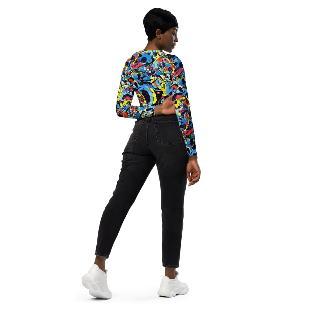 Brown Brushwork on Long Sleeve Crop Top — Right Back