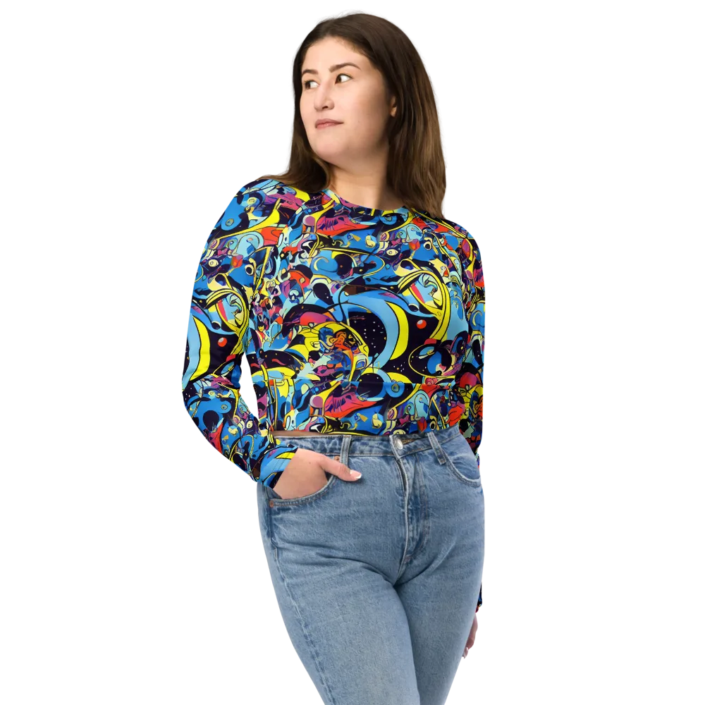 Brown Brushwork on Long Sleeve Crop Top — Front