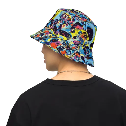 Brown Brushwork on a Reversible Bucket Hat