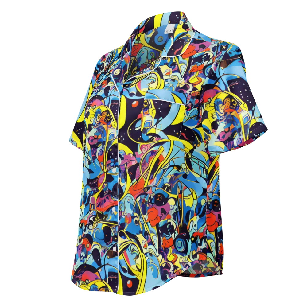 Brown Brushwork on Women's Short Sleeve Pajama Top — Left Front