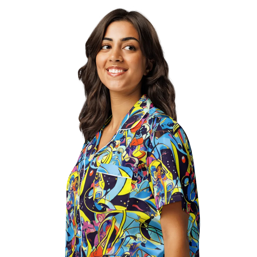 Brown Brushwork on Women's Short Sleeve Pajama Top — Left Front
