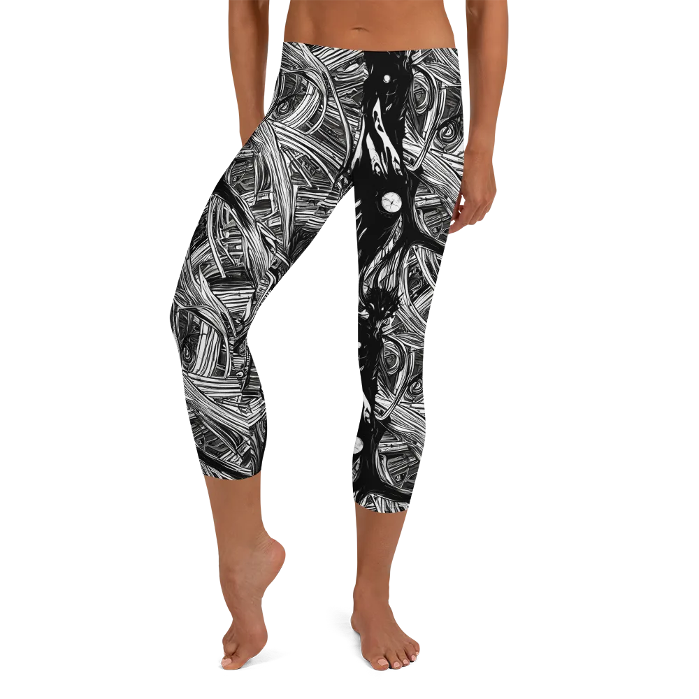 Mesmeric Tangles on Capri Leggings — Front