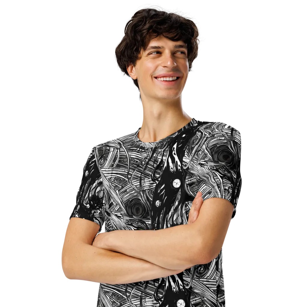 Mesmeric Tangles on Men's Crew Neck T-Shirt — Left Front