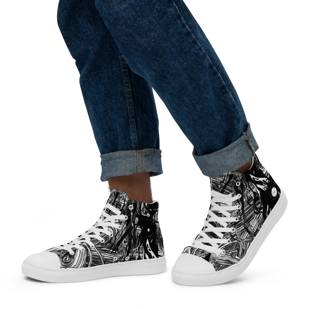 Mesmeric Tangles on Men's High Top Canvas Shoes — Left