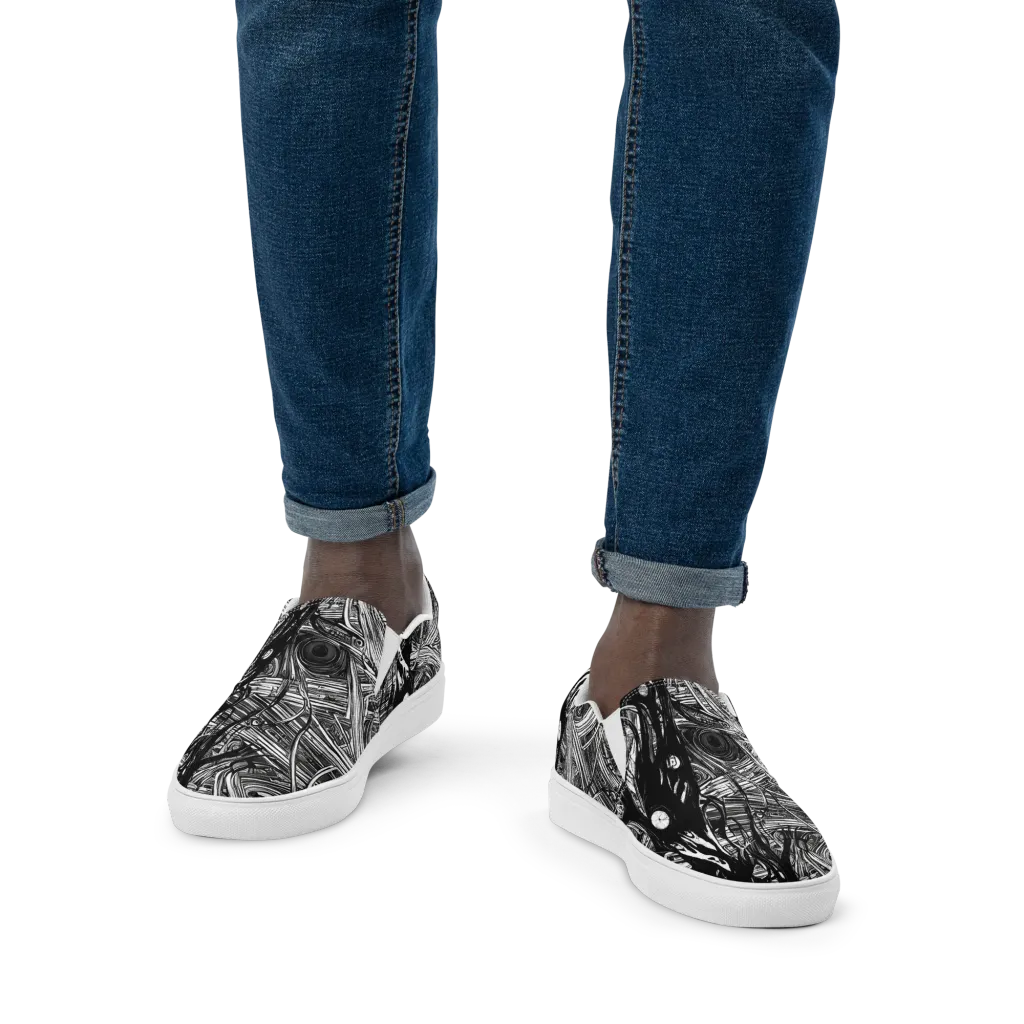 Mesmeric Tangles on Men's Slip-On Canvas Shoes — Front