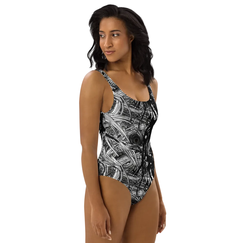 Mesmeric Tangles on One-Piece Swimsuit — Right