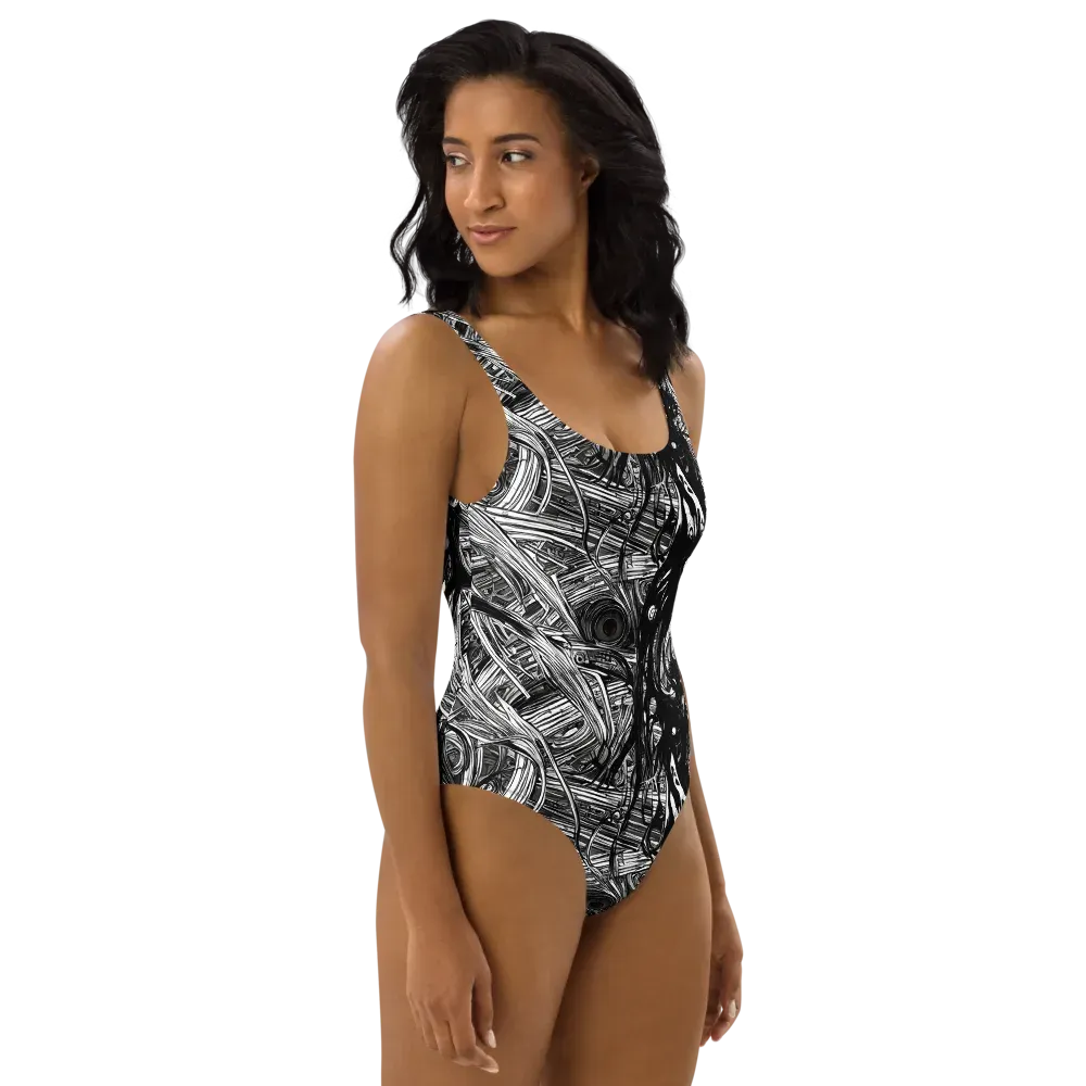 Mesmeric Tangles on One-Piece Swimsuit — Right