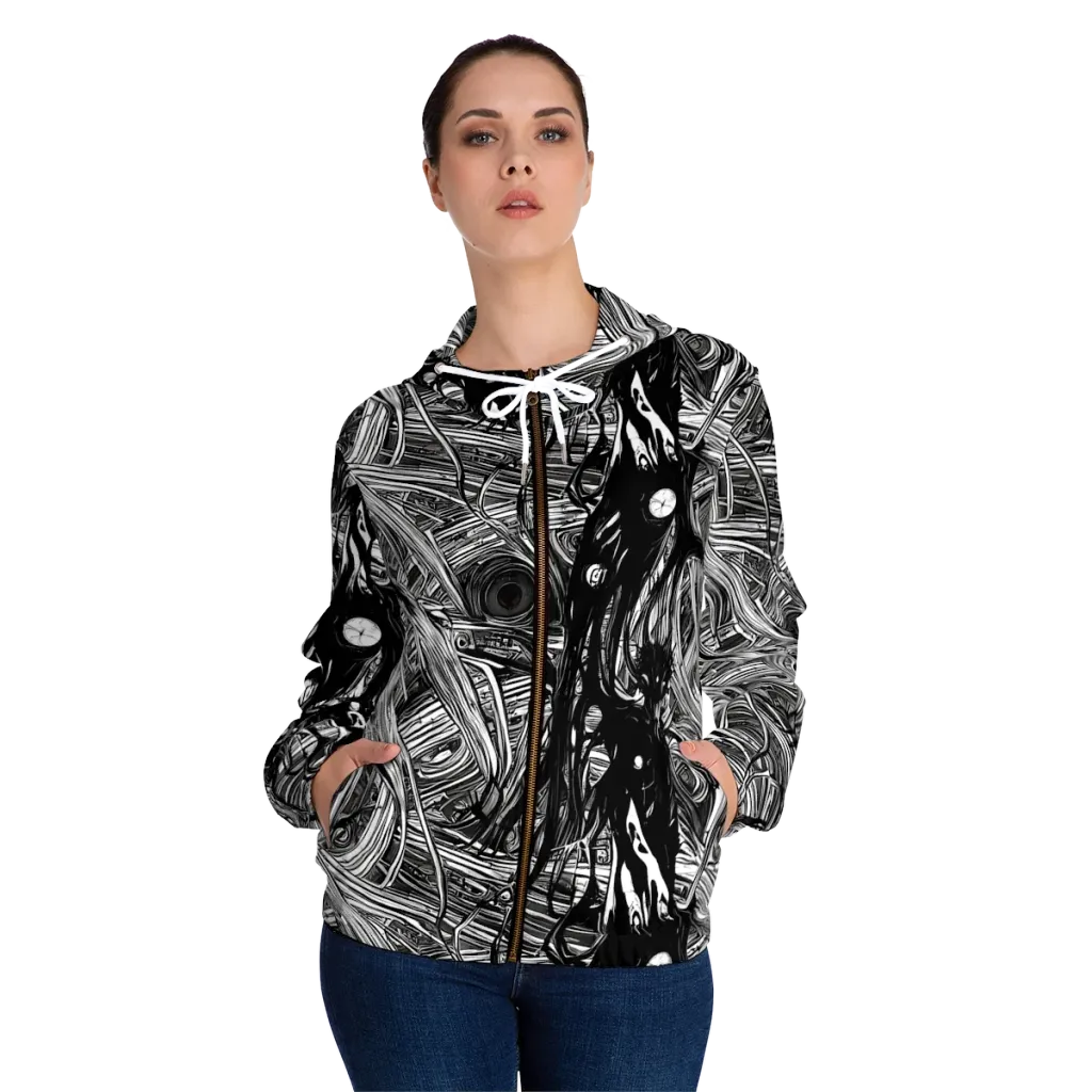 Mesmeric Tangles on Women's Full-Zip Hoodie — Front On Person