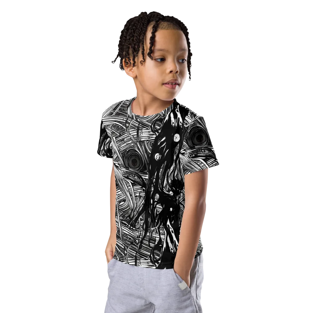 Mesmeric Tangles on Kids Crew Neck T-Shirt — Left Front