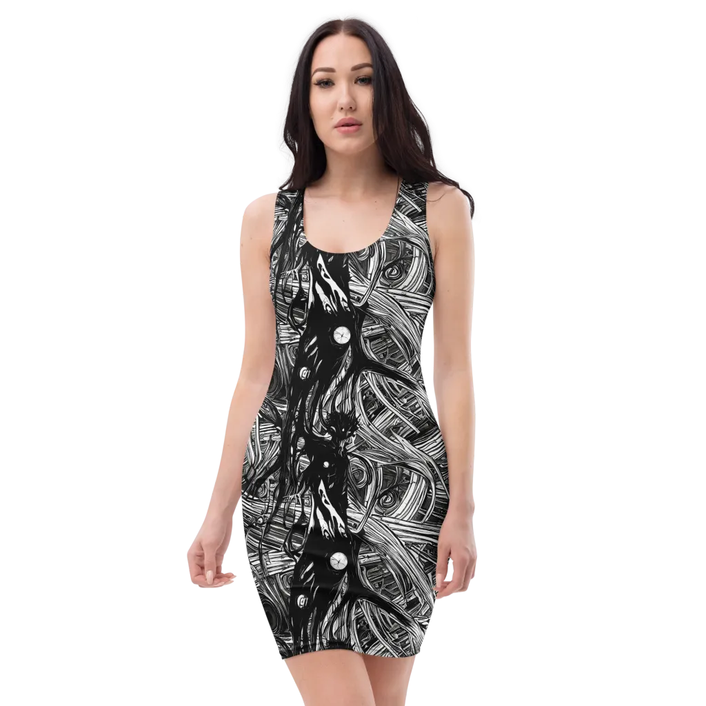 Mesmeric Tangles on Bodycon Dress — Front