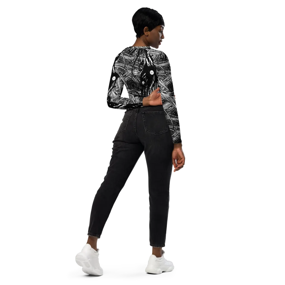 Mesmeric Tangles on Long Sleeve Crop Top — Right Back