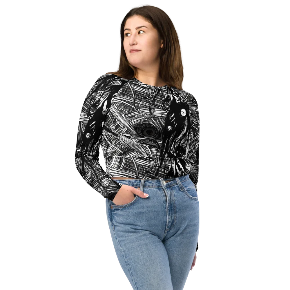 Mesmeric Tangles on Long Sleeve Crop Top — Front