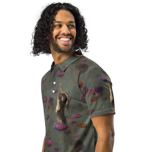 Ethereal Bloom on a Men's Slim Fit Polo Shirt