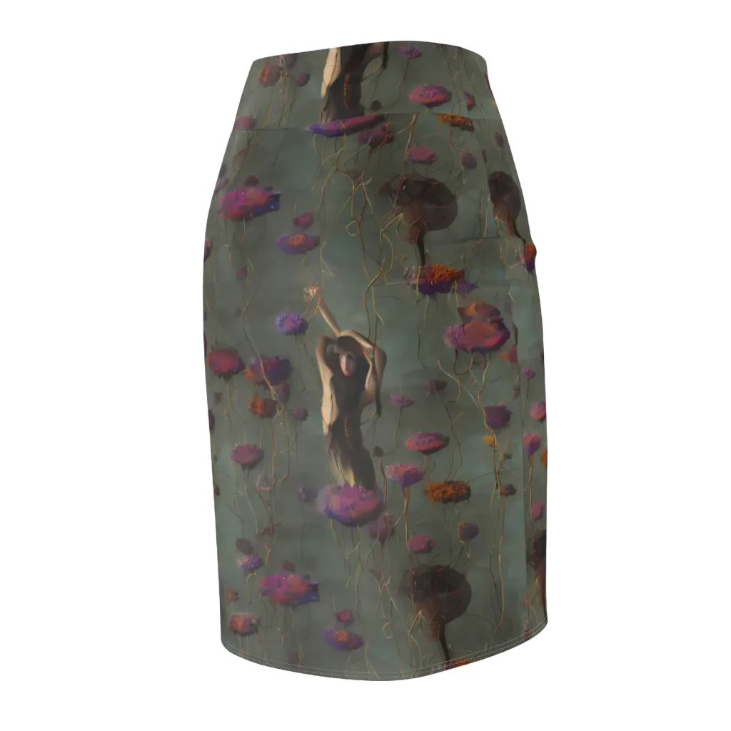 Ethereal Bloom on Pencil Skirt — Back Side