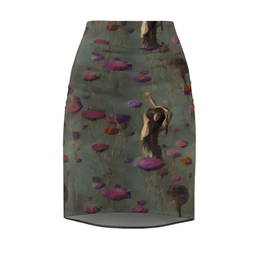 Ethereal Bloom on a Pencil Skirt