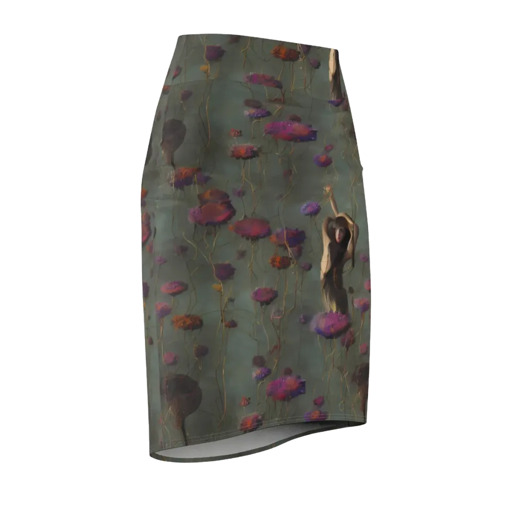 Ethereal Bloom on Pencil Skirt — Front Side