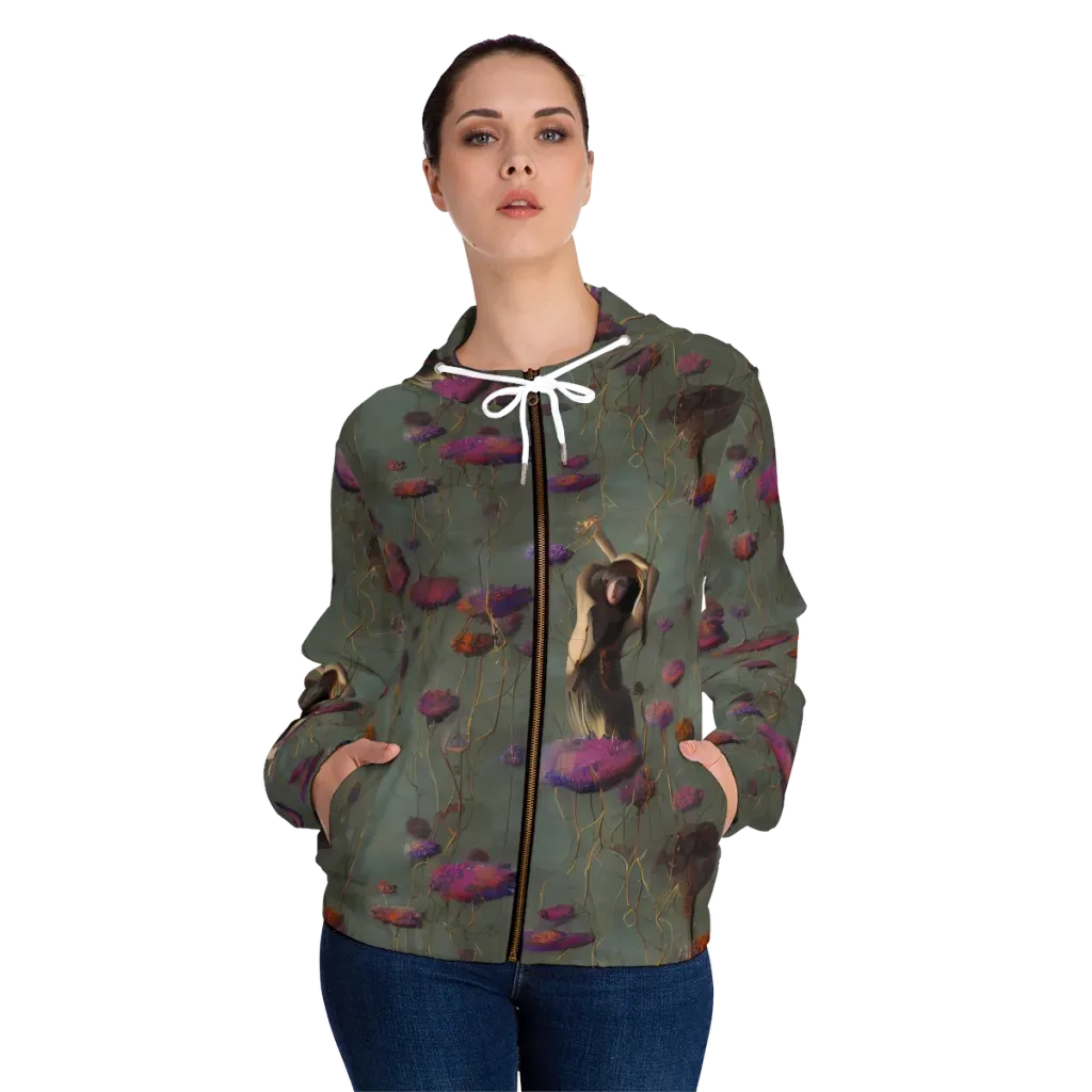 Ethereal Bloom on Women's Full-Zip Hoodie — Front On Person