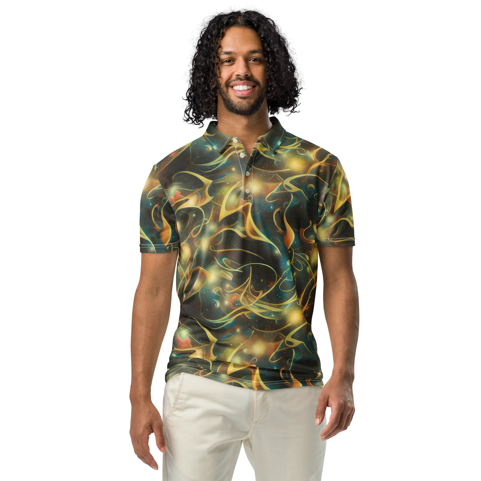 Whispering Galaxies on Men's Slim Fit Polo Shirt — Front