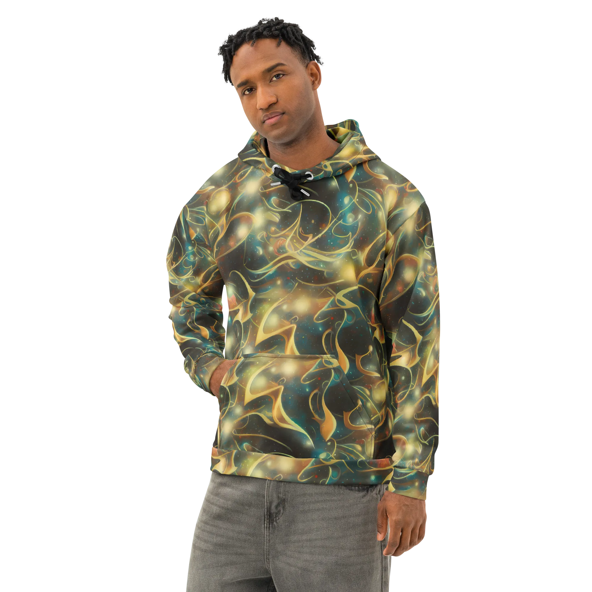 Whispering Galaxies on Cotton Hoodie — Left Front