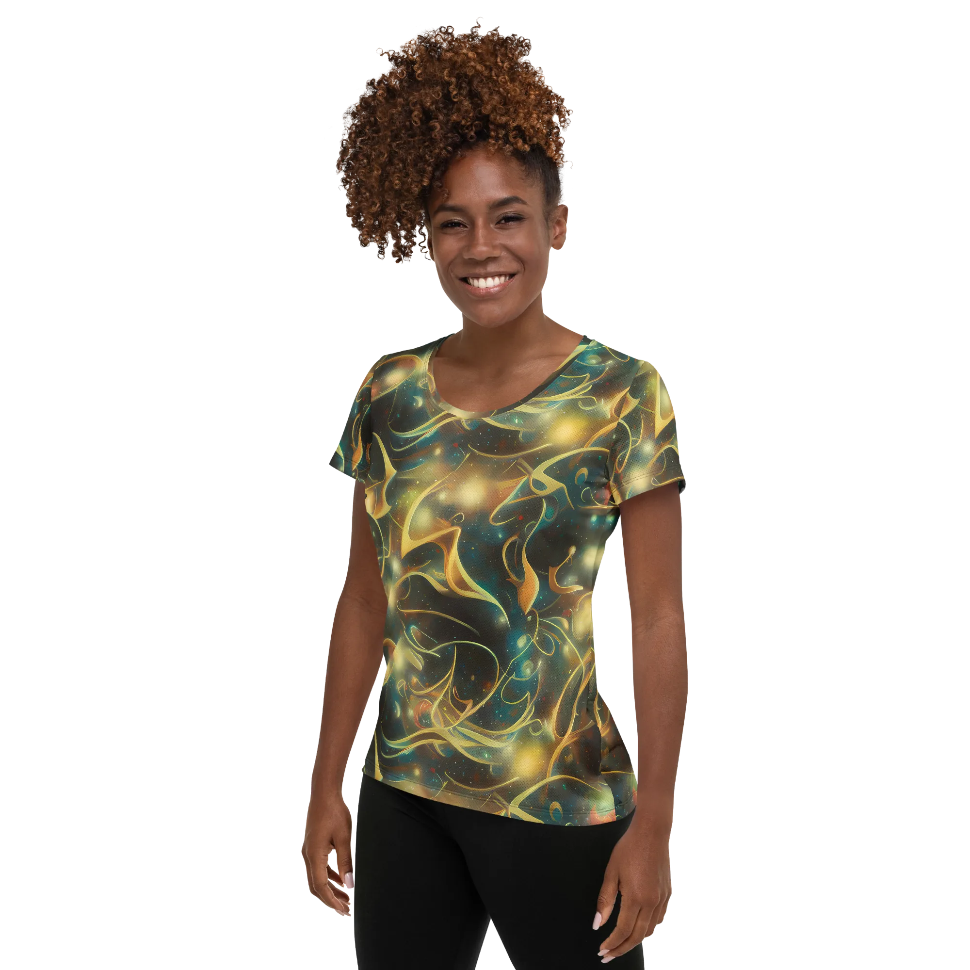 Whispering Galaxies on Women's Athletic T-Shirt — Left