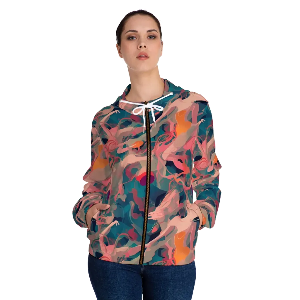 Chromatique Swirl on Women's Full-Zip Hoodie — Front On Person
