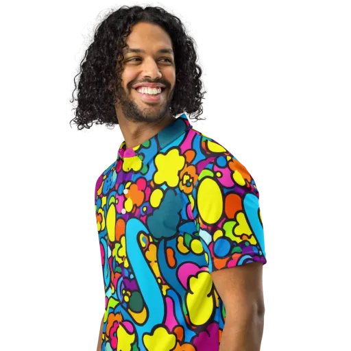 Pop Playland on a Men's Slim Fit Polo Shirt