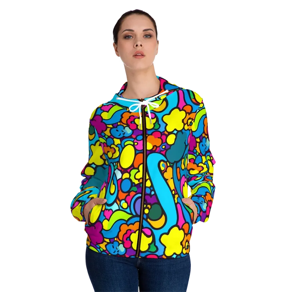 Pop Playland on Women's Full-Zip Hoodie — Front On Person
