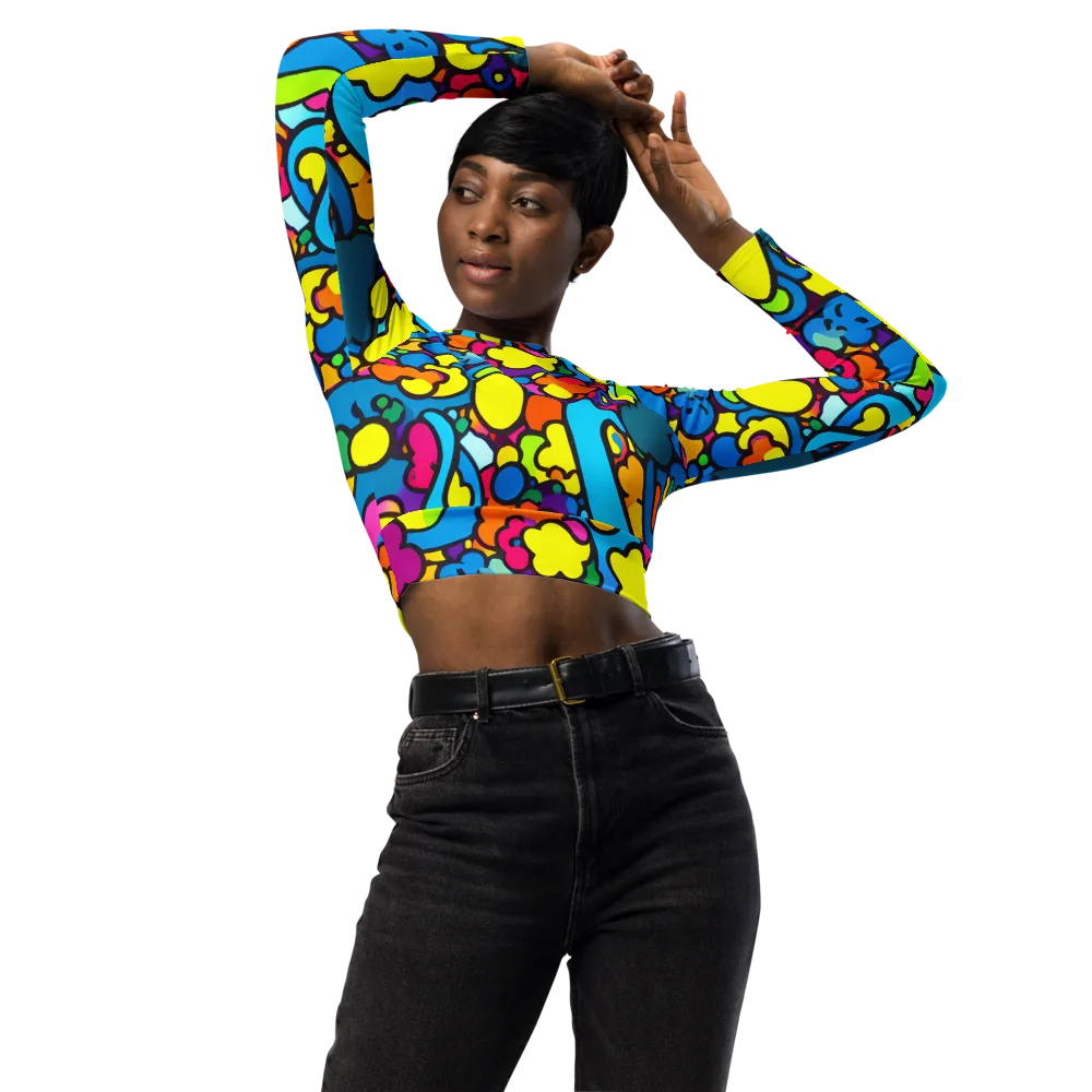 Pop Playland on Long Sleeve Crop Top — Front
