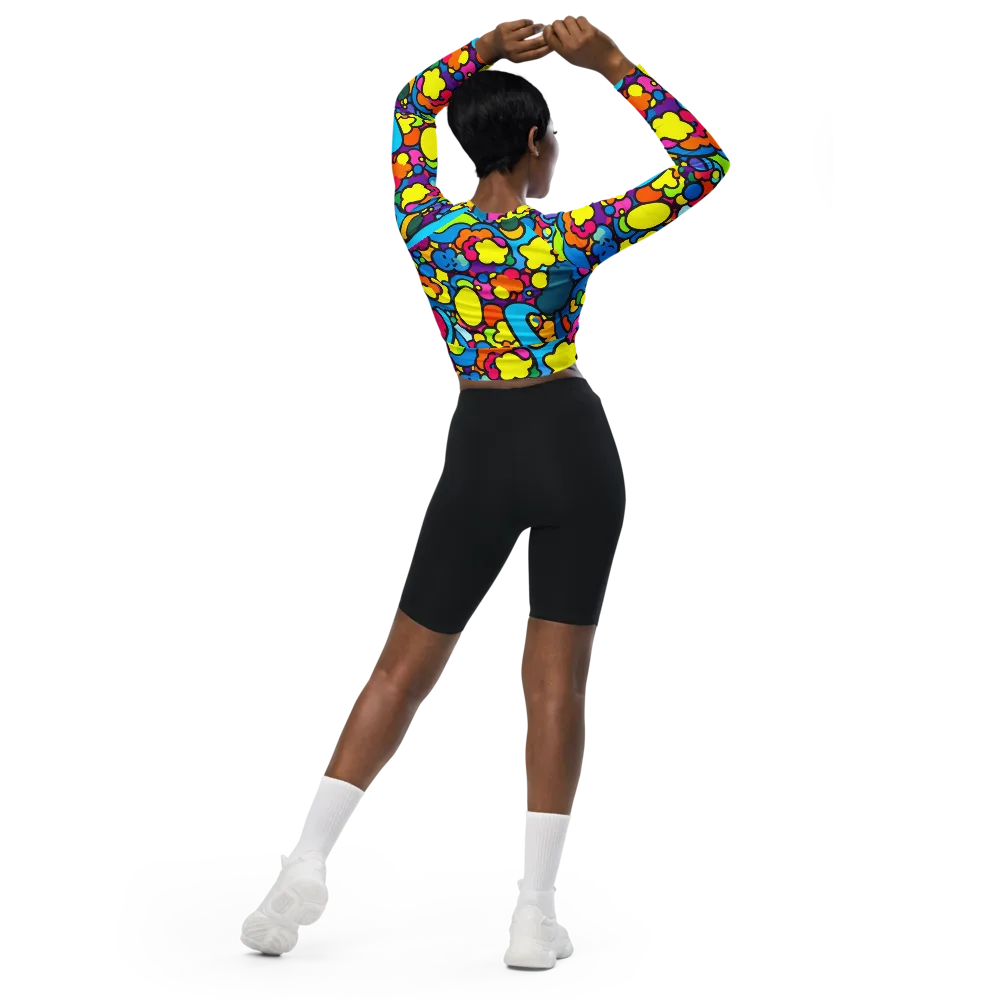 Pop Playland on Long Sleeve Crop Top — Back