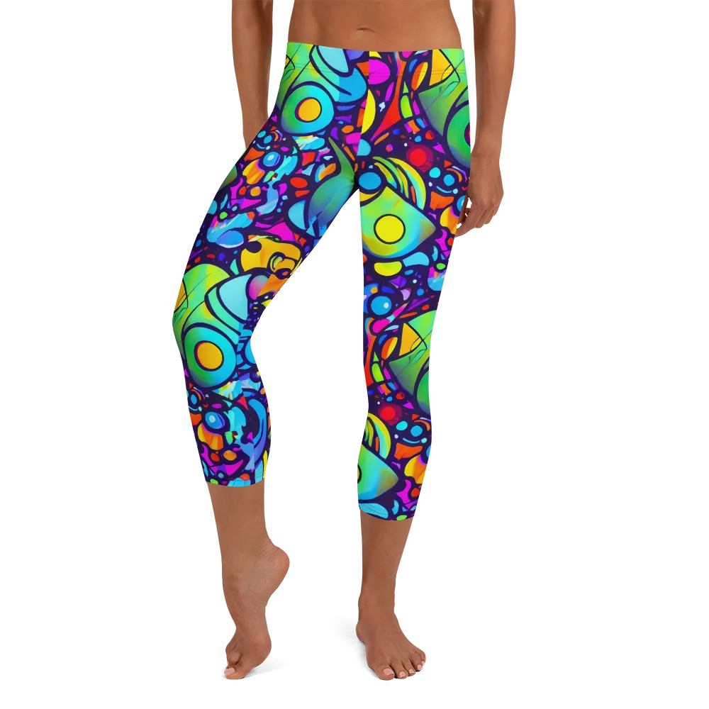 Neon Graffscape on Capri Leggings — Front