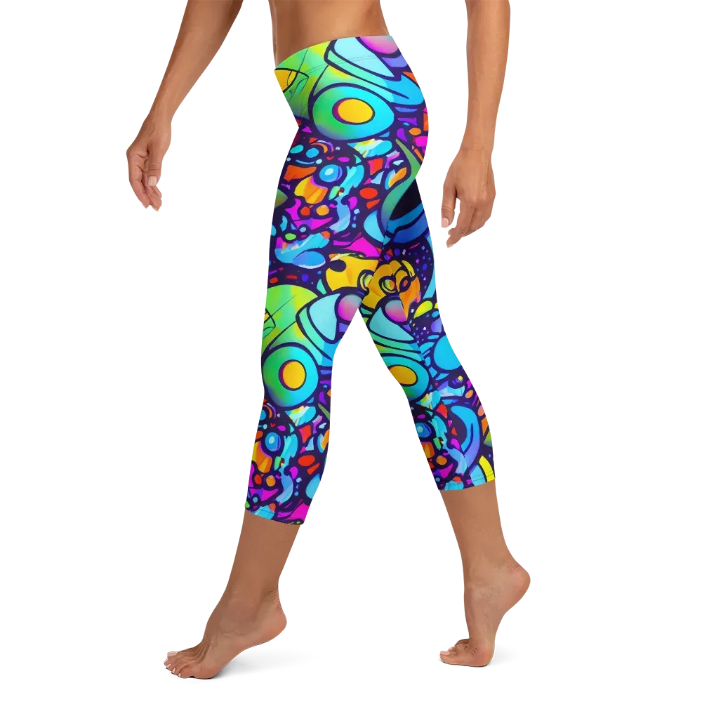 Neon Graffscape on Capri Leggings — Left