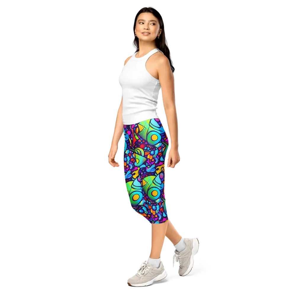 Neon Graffscape on Capri Leggings — Left Front