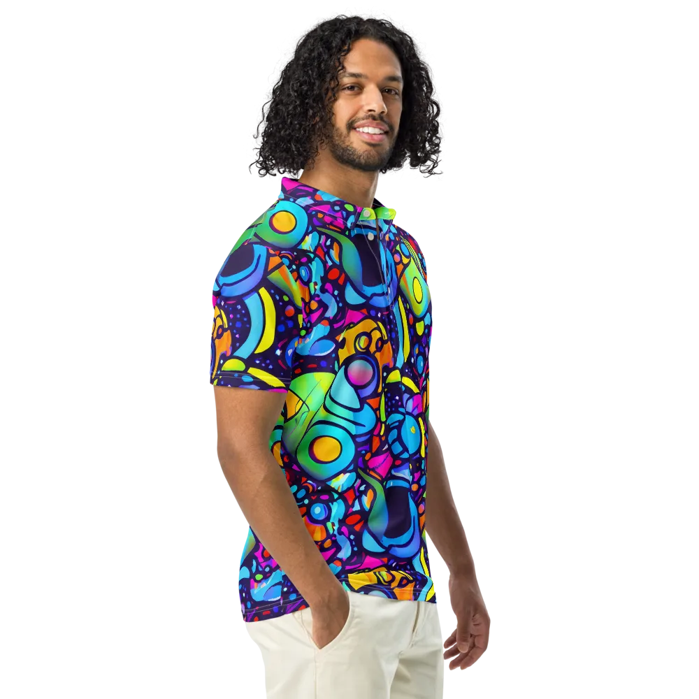 Neon Graffscape on Men's Slim Fit Polo Shirt — Right Front