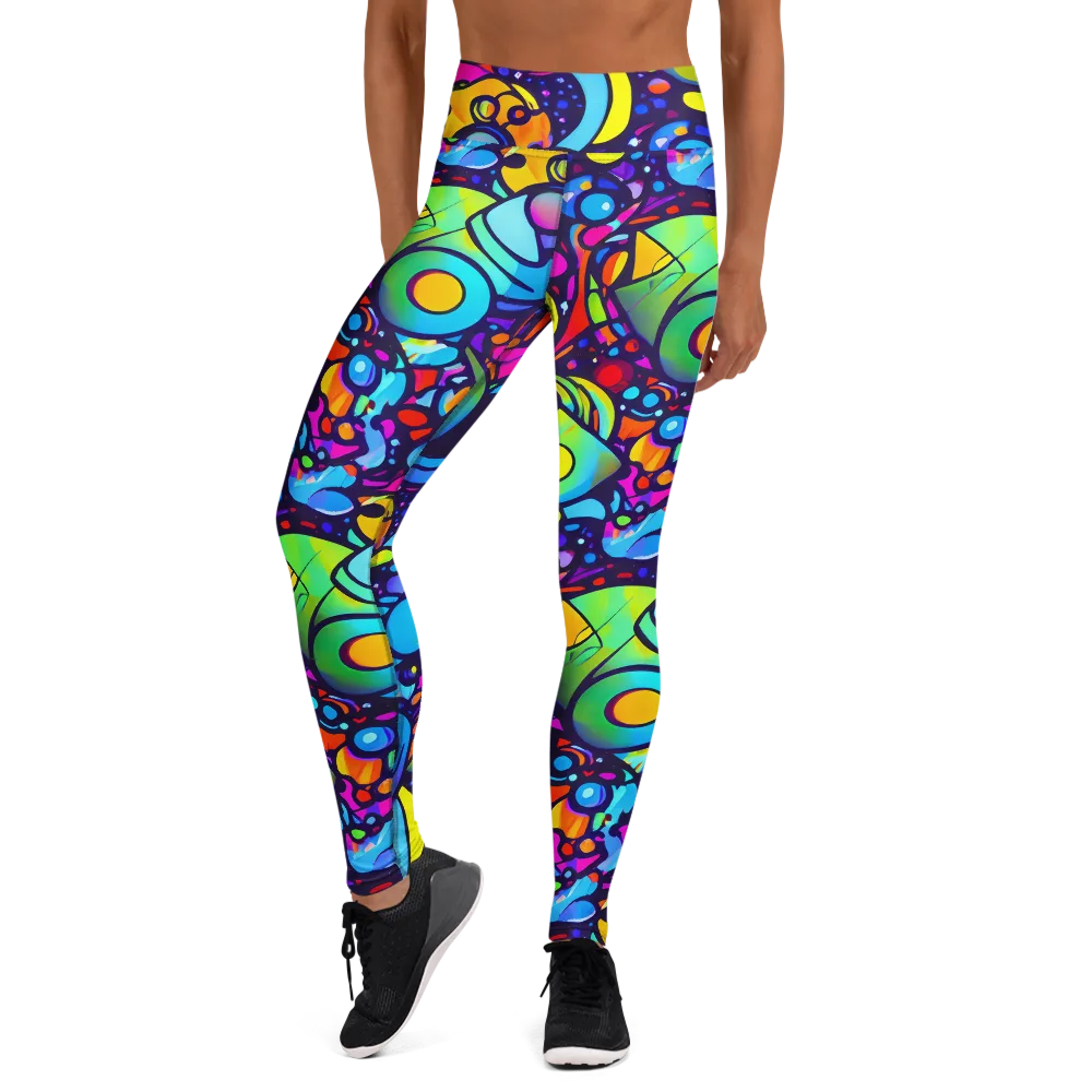 Neon Graffscape on Yoga Leggings — Front