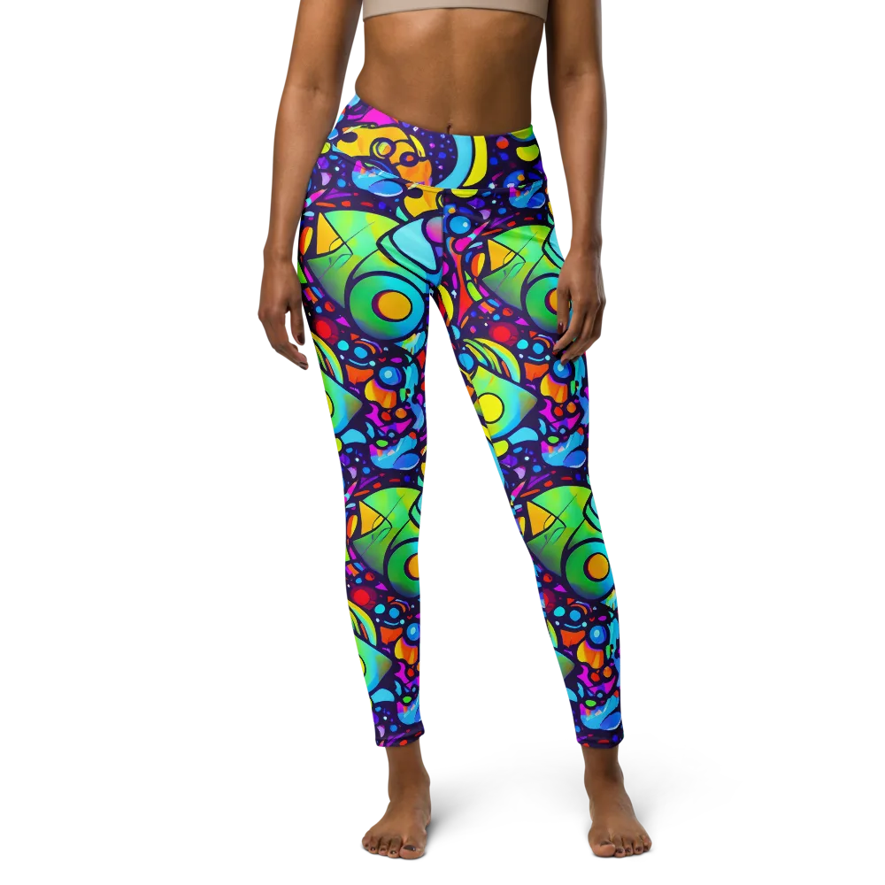 Neon Graffscape on Yoga Leggings — Front